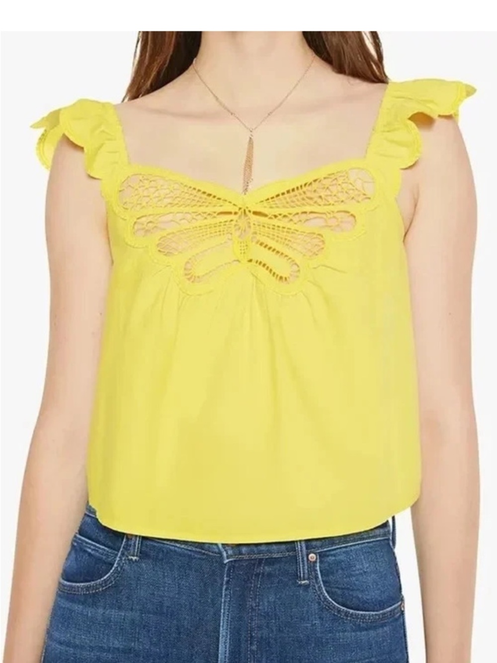 NWTs Mother Wng-Wing It Butterfly 100% Cotton cropped top - Yellow - Size Large